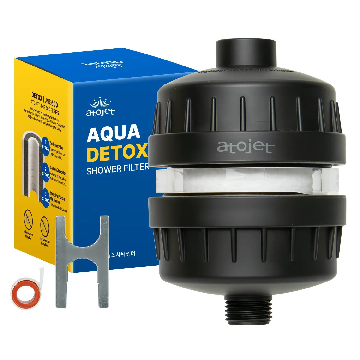 ATOJET Aqua Detox Shower Filter Influenced by Korea’s Beauty Tradition - Relieves dryness and irritation while improving skin and hair health