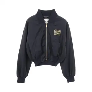 Pre-owned miu miu Wool Small Leather Goods Logo Embroidered Cropped Jacket