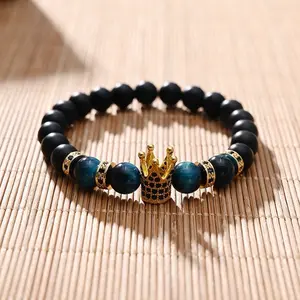 Copper Micro Inlaid Crown Bracelet Natural 8MM Royal Blue small crystals high quality