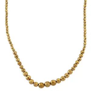 Yellow Gold Color Hematite Beaded Necklace in Silvertone 560.00 ctw 21-23 Inches