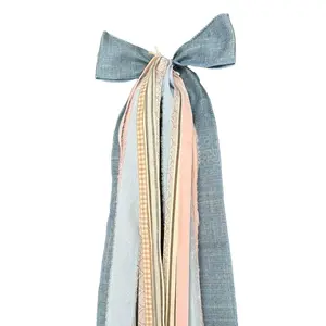 20-25" Denim Summer Days Wreath, Denim Blue, Blues, Pinks, Stripes Creams Ribbon