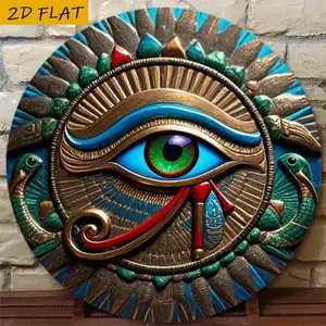 1PC 2D Flat, Egyptian Eye of Horus Wall Decoration - Vintage Egyptian Theme Aluminum Metal Sign with Gold and Turquoise Eye of Horus Symbol, 8x8inch (20x 20cm ) Ancient Egyptian Decoration, Suitable for Home, Bar, Restaurant - Unique Gift for Christmas, H