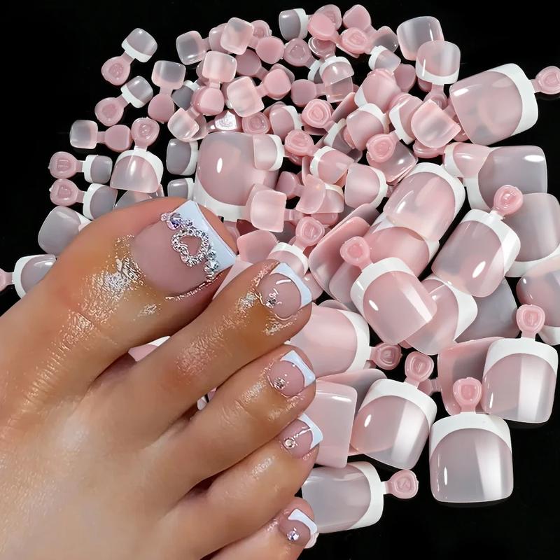 120Pcs 9-Colors French Fake Toenails Summer Short Square Press On Toe Nails Tips Glossy Pink Brown Full Cover False Toenail Easy to Use Long Lasting Nail Art Decorations