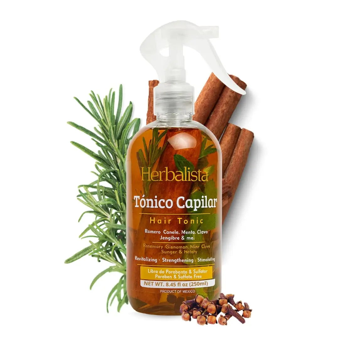Herbalista Tonico Capilar - Botanical Hair Tonic 250ml (8.45 fl oz) Spray Bottle – With Real Rosemary, Ginger, Clove, Cinnamon & Mint – 100% Natural & Artisanal