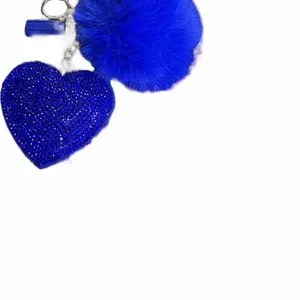 Bling Bling Heart Keychain, Blue Sparkling Finish Fashion Accessory, Heart-Shaped Costume Jewelry with Matching Pom-Pom Charm, Bling Bling Keychains