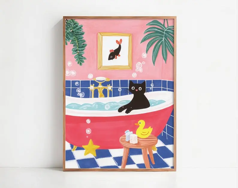 Black cat bathroom poster - Cute decor poster - cat lover gift - Bathroom decor - Mother's Day gift idea 2026