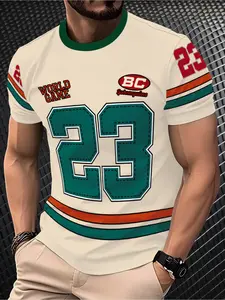 Men's Retro Jersey Number 23 Printed T-Shirt - Vintage Color- Sportswear Style, Athletic Fashion Activewear, Activewear T Shirt, Casual Round Neck Tee Suitable for Events & Casual Attire - Athletic Workout Clothing - Iconic No. 23 Print - Fitness T Shirt