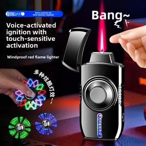 USB Rechargeable Sound-Activated LED Spinner Premium Metal Glow Gear Windproof Everyday Carry Accessory