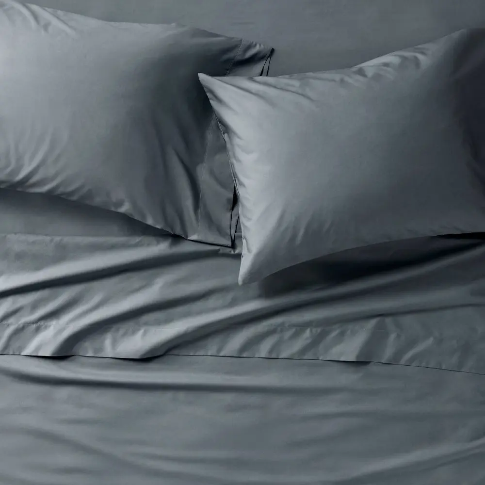Casaluna High Thread 400 Percale Weave Sheet Set, Minimalist Home Bedding, Mineral Blue