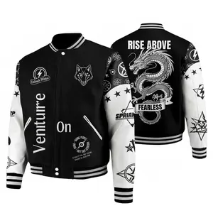 Fearless Dragon Varsity Jacket | Rise Above Bomber | Wolf Streetwear Coat for Men & Women | Trendy College Style