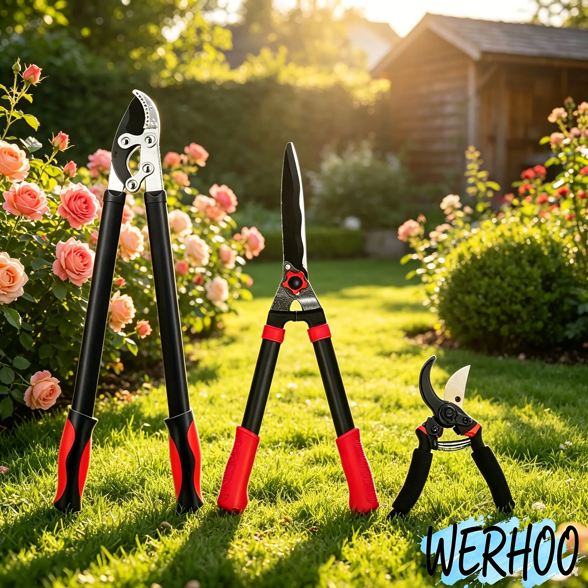 WERHOO Loppers Hedge Shears & Pruners Combo Set 3pcs Hedge Clippers, Heavy Duty Tree & Shrub Care Kit For Yard, Lawn & Garden, Professional Branch Cutter Tree Trimmer For Indoor & Outdoor Gardening