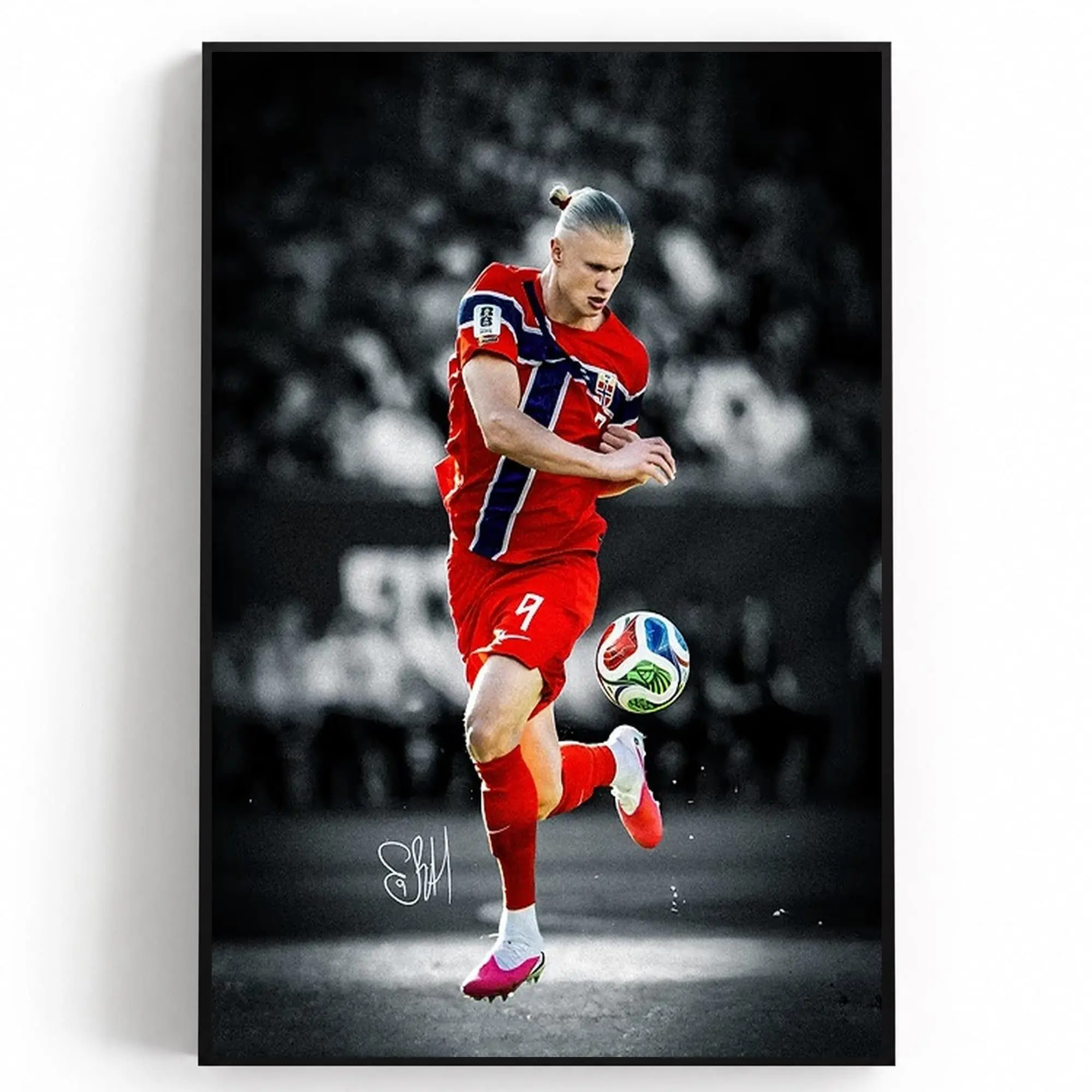 Erling Haaland Playing For Norway Poster, Soccer Gifts, Sports Poster, Football Poster, Soccer Wall Art( Unframed - Print Only )