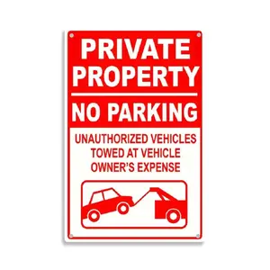Private Property No Parking Tow Away Zone Tin Sign， Vintage No Parking Towed at Owner's Expense Metal Sign Print Aesthetic Room Decoration for Home Bedroom Kitchen Bar Dorm Bathroom Wall Decor 8 X 12