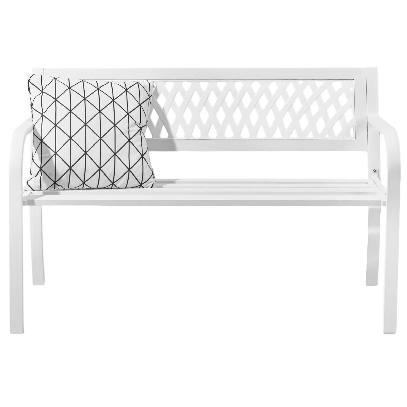 Karlhome 47" Cast Iron 2-Seat Garden Bench, Durable Iron Frame, PVC Mesh Backrest, White - Outdoor Essential, Assembly Required, Easy to Clean, Durable Benches, 2-Seat Benches