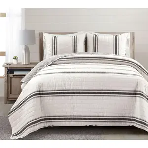 Farmhouse Stripe Oversized Quilt Set F/Q by Lush Decor