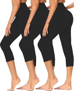 3 Pack Women’s Capri Leggings – High Waisted Tummy Control Yoga Pants for Workout, Running & Daily Wear