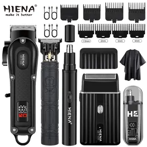 Men's special 5-piece household black hair, beard trimmer and nose hair trimmer set-Hairdressing tool supporting USB charging, equipped with LCD display, adjustable blade trimmer and professional men's trimmer Hair Grooming Kit Adjustable Barber Kit