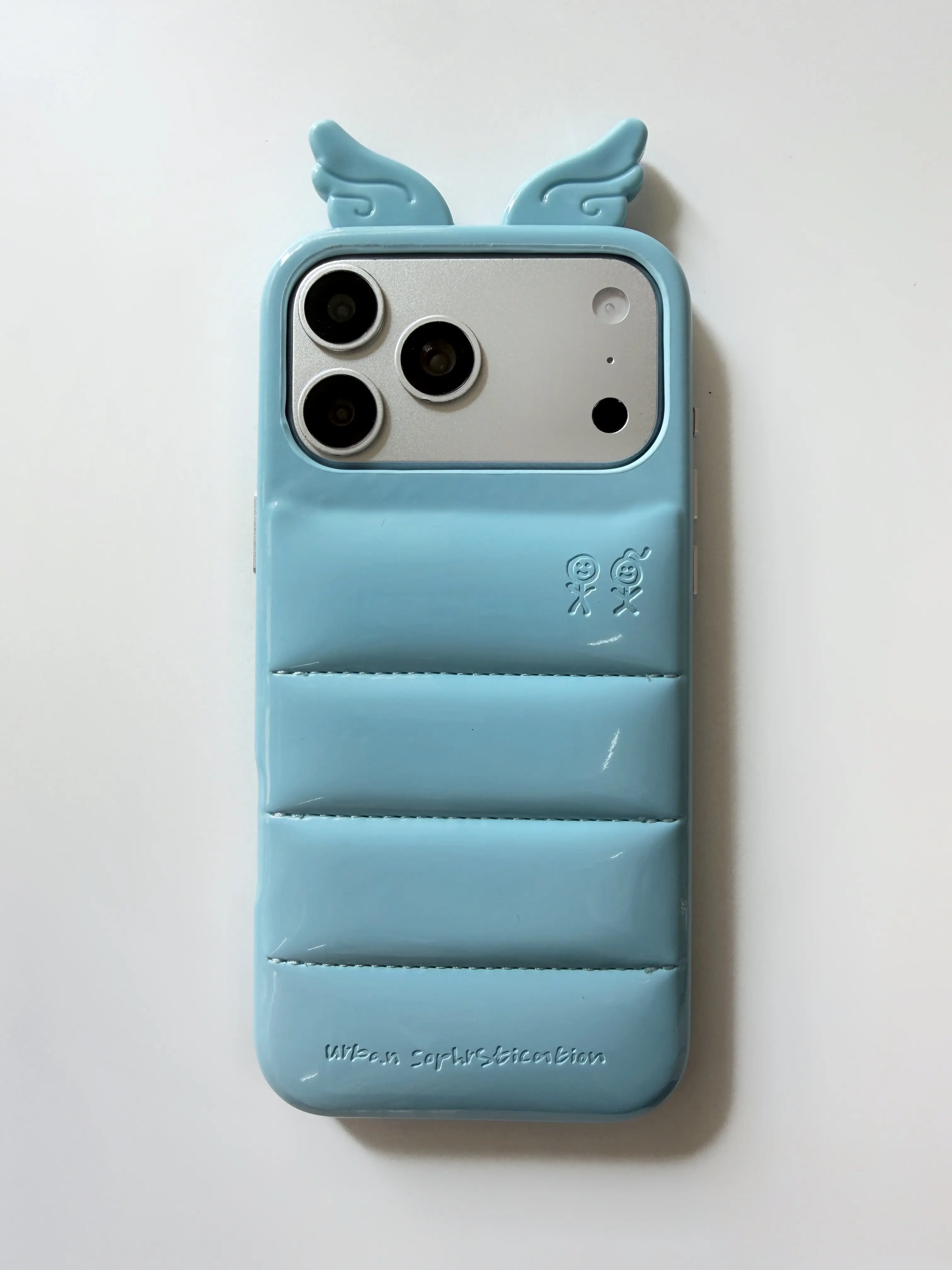 Aesthetic Angel Wing Puffer Smartphone Cover for iPhone 14-17 Pro Max Series, Soft Shockproof Glossy Silicone Case with Raised Frame Camera Guard, Women's Mobile Accessory (Ideal Birthday Gift)