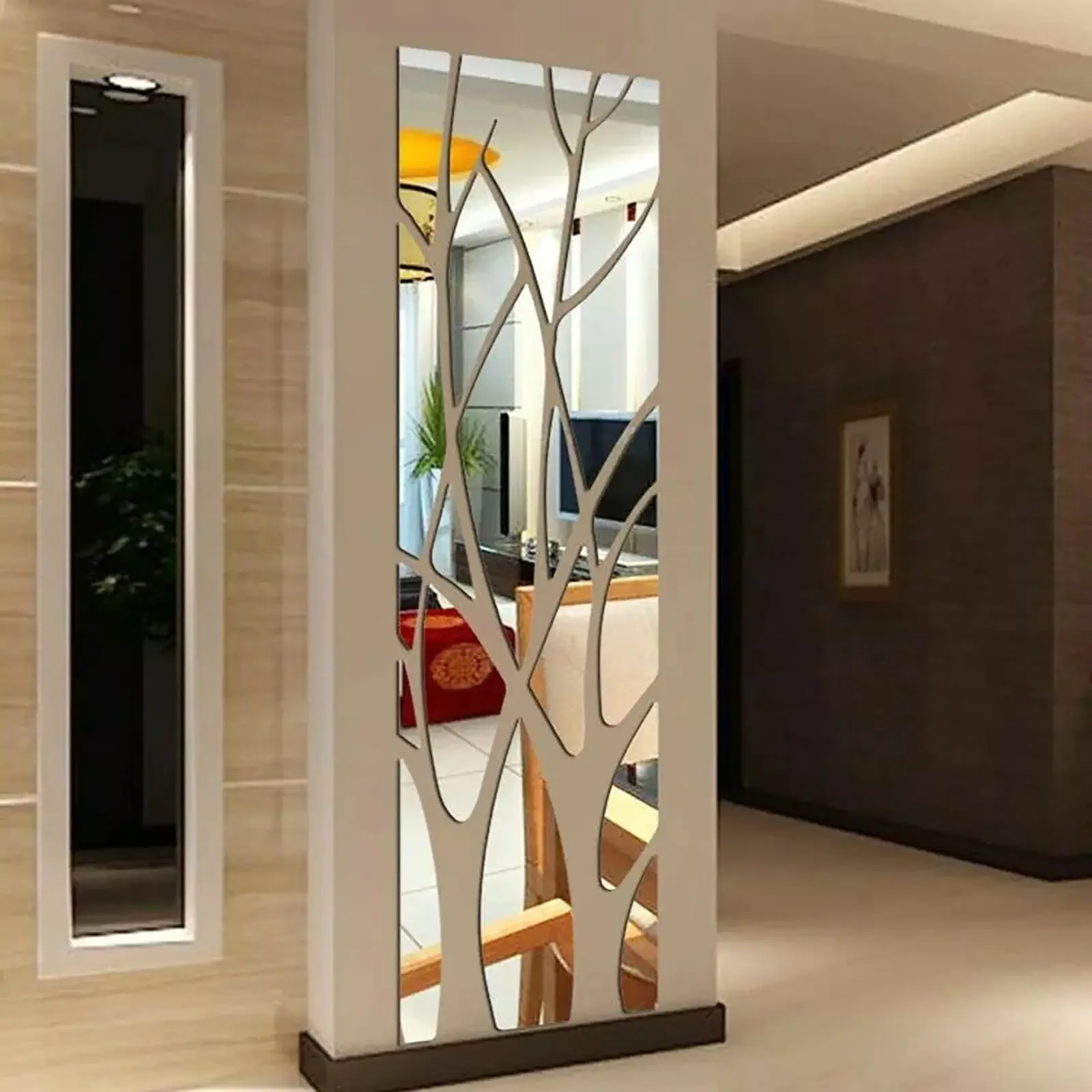 Tree Branch Pattern Acrylic Material Wall Sticker, 1 Box Self Adhesive 3D Mirror Wall Decal, Decorative Sticker, Decoration Sticker for Home Living Room Bedroom, Ornaments, Home Enhancement, Unique Wall Decor, Wall Art Stickers, Decoration Items