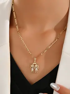 Cute Boy Girl Pendant Necklace, Unisex Party Jewelry, Adorable Gift, Fashion Simple Daily Accessory, Family Jewelry, Couple Jewelry, Friendship Necklace