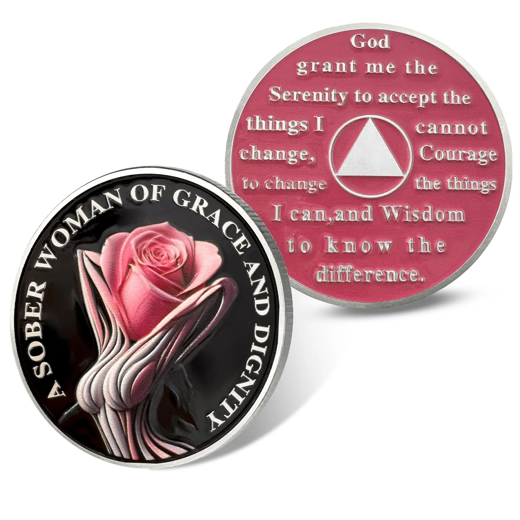 Women's Floral Sobriety Coin - 2 mm Thick, 35 mm Diameter Serenity Prayer Medallion, 12 Step Recovery Daily Reminder Keepsake, Encouragement Gift for Birthdays, AA/NA Meetings Sober Anniversary, Thanksgiving, Partner