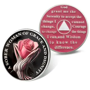 Rose Sobriety Coin for Women, Serenity Prayer Recovery Medallion, A Sober Woman of Grace and Dignity Sober Anniversary Gift, 12 Step Recovery Daily Reminder Keepsake