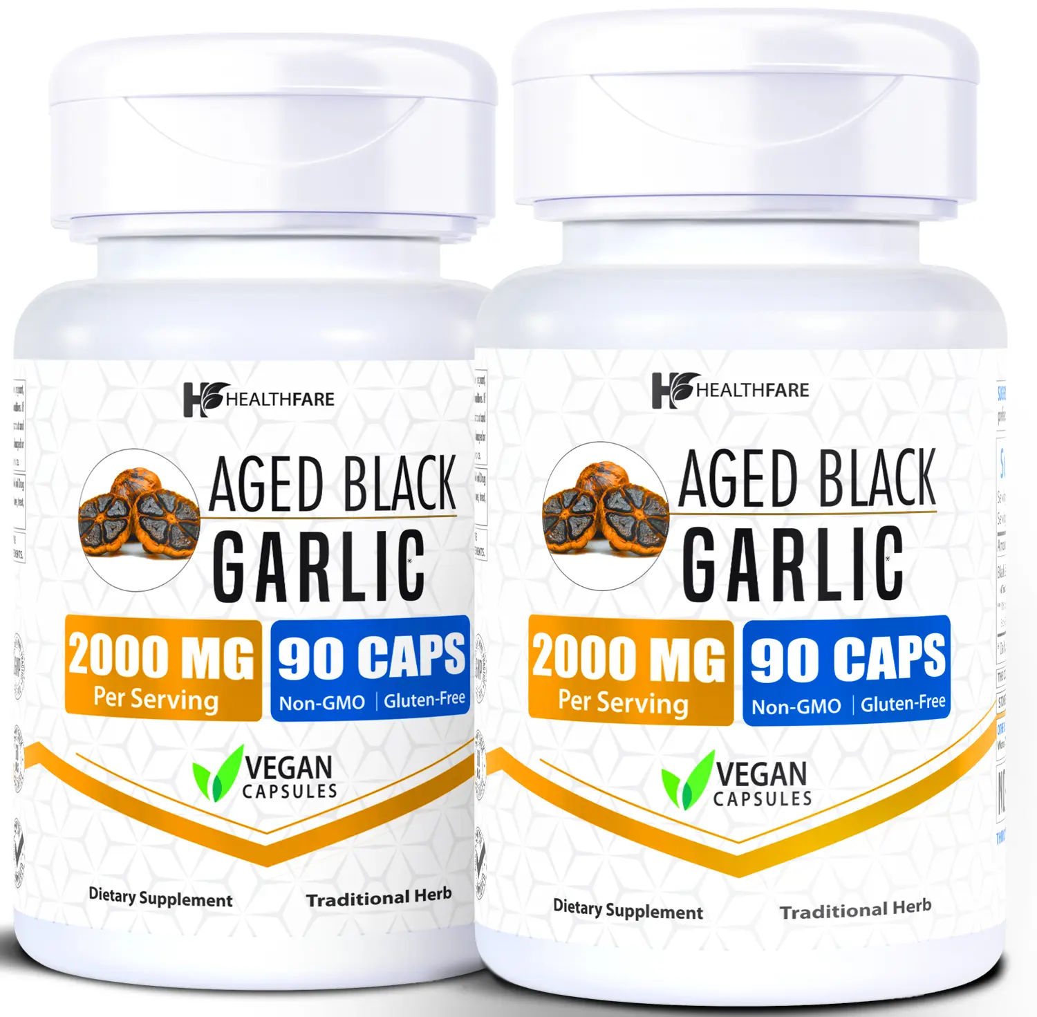 HealthFare Aged Black Garlic Supplement Pills | 2000mg Equivalent | 2 Bottles, 180 Vegan Capsules | Fermented Odorless Garlic Extract | High Potency Antioxidant Supplement | Non-GMO, Gluten-Free | Made in USA