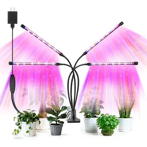 Led Grow Lights, 4 Heads Red Blue  Light with Clamp for Indoor  & Seed Starting, 10-Level Dimmable, Auto  Off, Timing 3 9 12Hrs