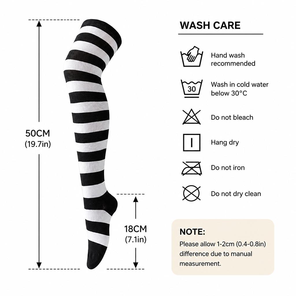 JointlyCreating Women Black & Gray Horizontal Stripe Over The Knee Socks Stretchy Long Thigh High Socks For Daily Outfit Party