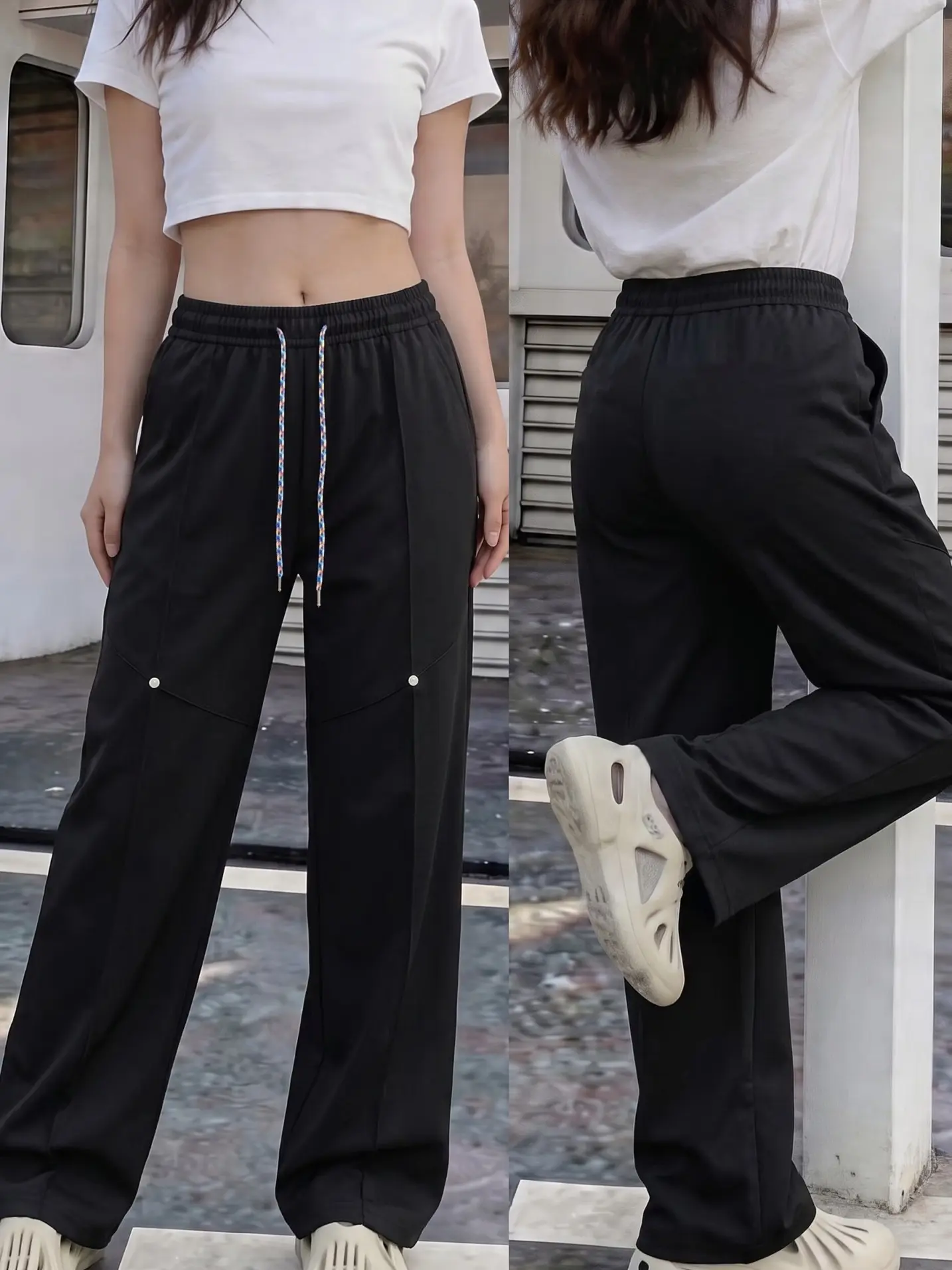 LIFE KEEPS MOVING Women’s solid-color straight-leg pants for spring and autumn, featuring a drawstring waist; suitable for outdoor leisure, sports, and everyday stylish outfits.