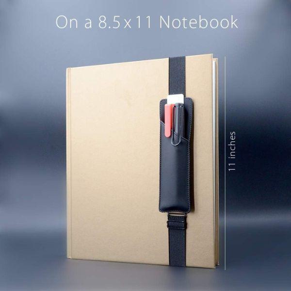 Adjustable Elastic Pen Holder for Notebooks, PU Leather Pencil Sleeve Pouch, Detachable Pen Loop for Journals, Planners & Binders, Fits 8 to 11 Inch Hardcover Notebooks, Black