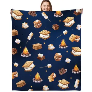 1pc Smores marshmallow throw blanket, campfire chocolate themed soft and comfortable flannel blanket, a gift for camping enthusiasts