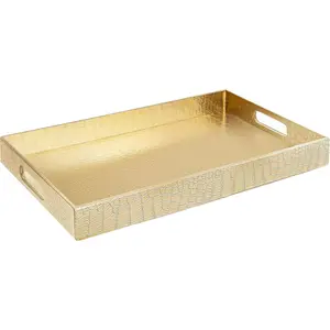 17.5"x12" Gold Glossy Crocodile Faux Leather Serving Tray Modern Elegant Decorative Tray with Handles Ottoman Coffee Table Tray for All Occasions