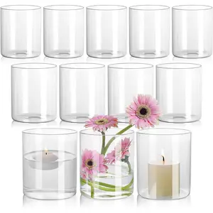 12Pcs 5 Inch Clear Glass Cylinder Vases Bulk for Centerpieces, Glass Hurricane Candle Holder Small Floral Vases for Table, Floating Candle Vase for Wedding Home Décor