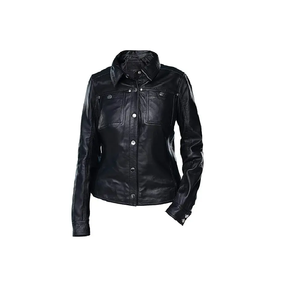Womens Button Front Lambskin Leather Jacket Shacket - Casual Shirt Long Sleeve Leather Jacket