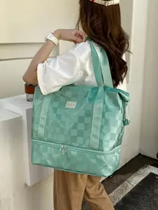 New Fashion Waterproof Casual Plaid Gym Bag, Large Capacity Weekend Travel Backpack, Separate Shoe Compartment, Unisex Foldable Luggage, Travel Essentials Carryall
