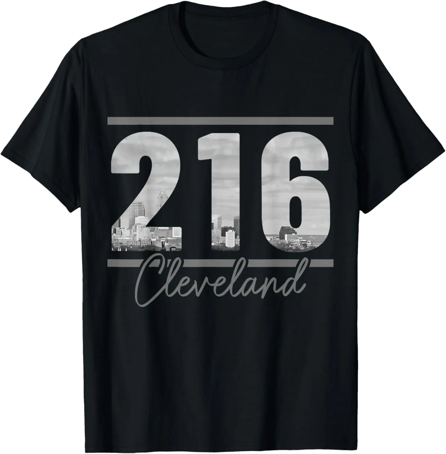 Women's Graphic T-Shirt, Vintage Distressed Cleveland 216 Skyline Print, 100% Cotton Round Neck Short Sleeve Casual Streetwear Top
