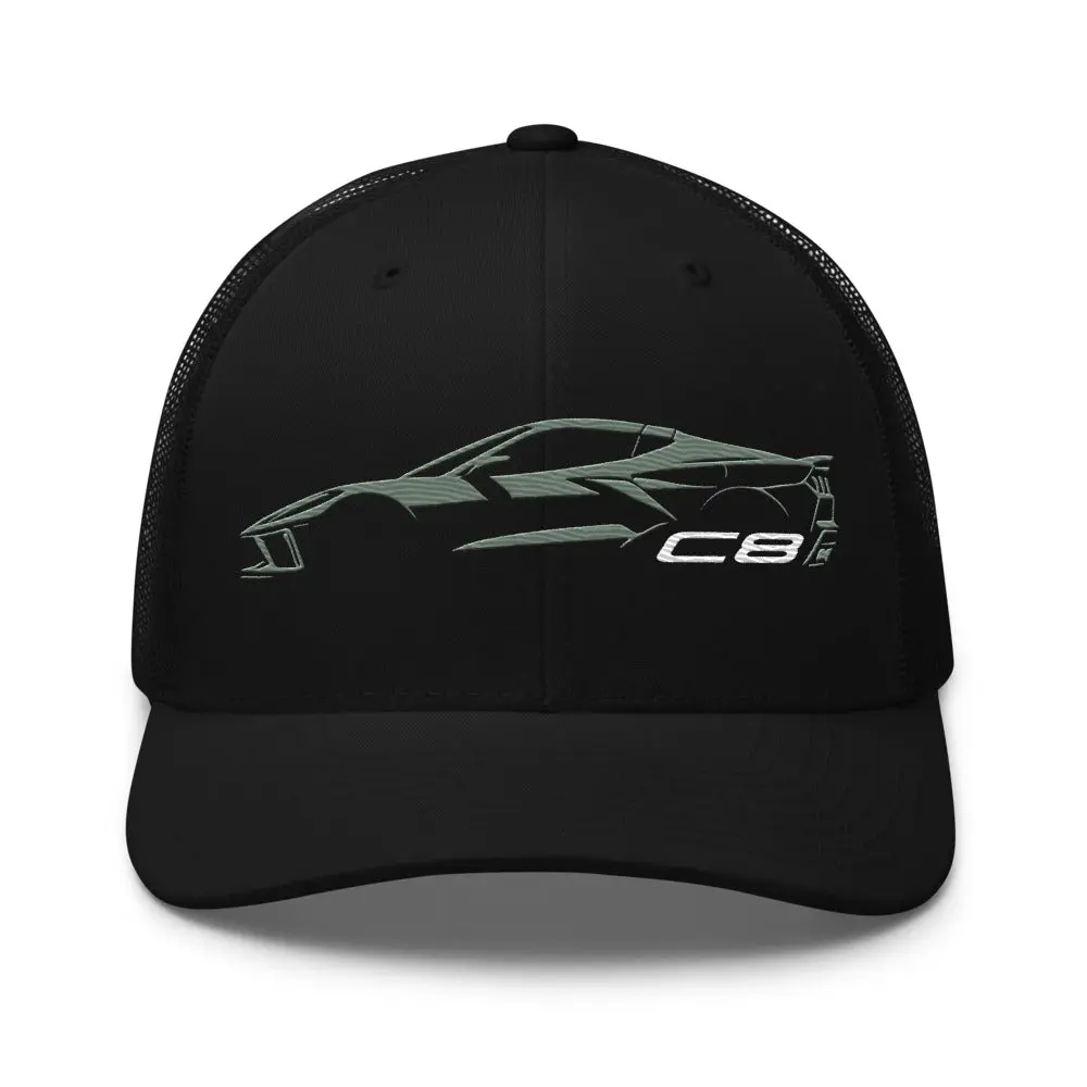 2024 Corvette C8 hat for Vette Drivers Cacti Green Minimalist Silhouette Trucker Cap