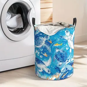 Ocean Turtle Pattern Laundry Hamper  Portable Storage Hamper with Sturdy Handle， Oxford Cloth， Easy to Store and Collapsible Design， Laundry Baskets