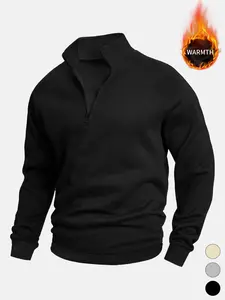 Men's Half-Zip Fleece Pullover Hoodie, Soft Stand Collar Fabric for Winter Wear, Casual Fashionable Clothing for Daily Use