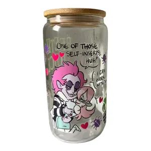 Beetle Juice 16oz Glass Cup with Eco-Friendly Bamboo Lid and Reusable Straw