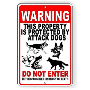 Aluminum Outdoor Security Warning Sign for Property Yard Fence with Reflective No Trespassing Dog Alert Deterrent
