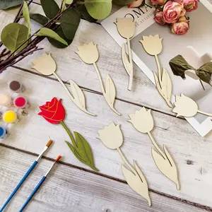 [Mother's Day Gift] 45pcs Wooden Tulip Decorations with 12 Color Markers Set- 3-Style Tulip Flowers With Hanging Ornaments, Blossoming For Party Centerpieces, Wedding, Birthday & Mother's Day Decor Suitable For Mother's Day, Ideal Gift For Loved Ones, Ele