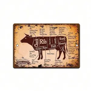 Framed Beef Cuts Chart Metal Tin Sign Butcher Shop Wall Decor Farmhouse Kitchen Art BBQ Gift For Men