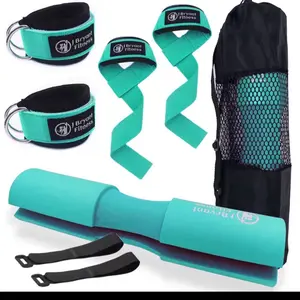 Portable Lifting Kit and with Barbell Pad, Wrist Wraps, and Ankle Straps