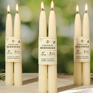 9 in Beeswax Taper Candles,6 Pack Dripless Pure White Beeswax Candle Sticks,10 Hours Long   Bees Wax Candles for ,Unscented  Tapered Candlesticks for Dinner