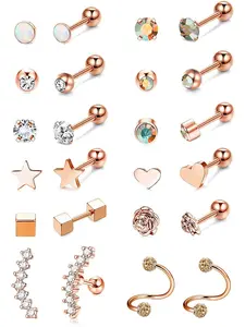 Stylish 12 Pairs Rose Golden Ear Stud Pack for Women Men High-grade Stainless Steel Timeless Sophisticated Vibes for Everyday Unisex Piercing Jewelry Wear Practical Straight Barbell Shape for Cartilage Helix Tragus Piercing Spots Layered Ear Aesthetics