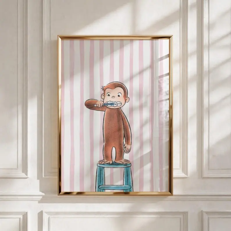 Curious George Poster  Playful Monkey Wall Art  Classic Storybook Print  Children's Room Decor  Whimsical Adventure Poster  Fan Gift