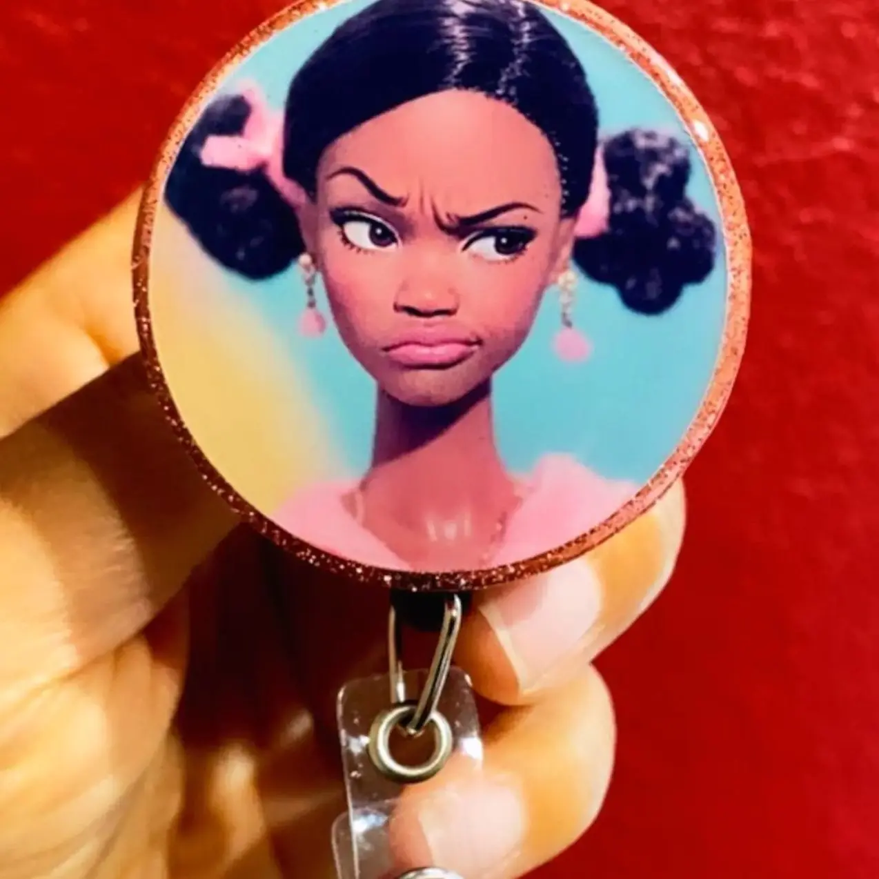 Sassy Fashion Doll Nurse Badge Reel, Attitude Face Retractable ID Holder, Healthcare Worker Clip