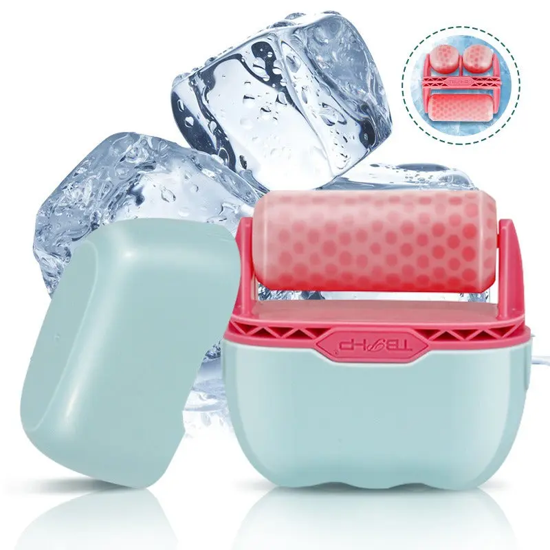 2-in-1 Ice Roller for Face - Dual Head Handheld Facial Cooling Massager for Puffiness & Under-Eye Relief, Cryotherapy Skincare Tool to Soothe Redness & Shrink Pores, W & V Rollers with Storage Case